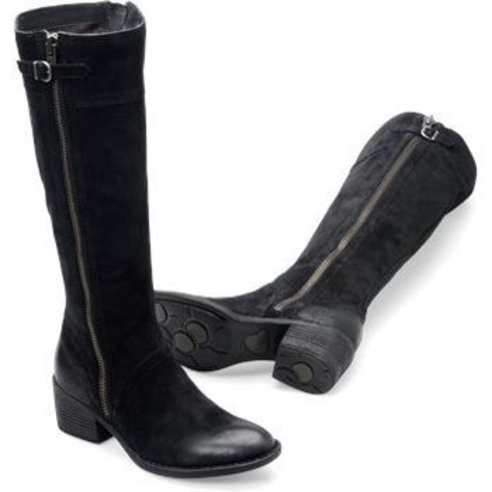 Born women’s tall poly sueded leather zipper boots black distressed size 10